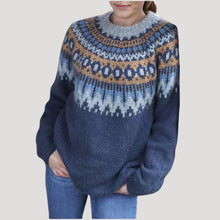 Julia | Damen Frühjahrs Gemusterter Strickpullover – Marineblau