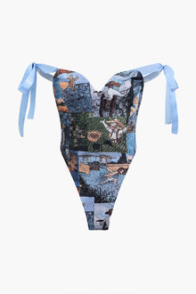 Andrea | Kunstvolle Corsage & Cargohose mit Retro-Print – Blau