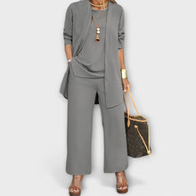 Damen dreiteiliges Set mit Weitbein Hose – Grau