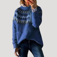 Julia | Damen Frühjahrs Gemusterter Strickpullover – Blau