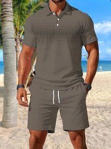 Zackary – Sommer Liches kurzärmliges Zweiteiler Set – Grau