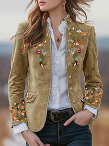 Anisaa – Elegante Jacke Mit Stehkragen – Khaki