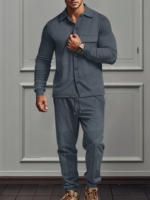 Moderner Polyester-Mischgewebe-Strick-Trainingsanzug mit Jacke und Hose für Herren | Perfekt für Outdoor-Aktivitäten – Graphit