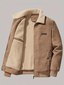 Retro Langarm Warme Winterjacke mit Label Patch für Herren | deal für den Winter – Marron