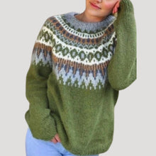 Julia | Damen Frühjahrs Gemusterter Strickpullover – Grün