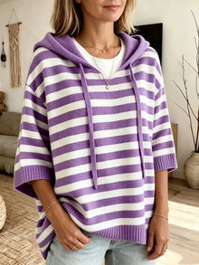 Kiera – Übergröße Kapuzenpullover Mit Streifenmuster – Purple