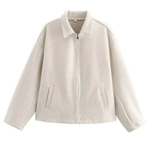 Kurze Wolljacke mit Reißverschluss für Damen - Sonia – Beige