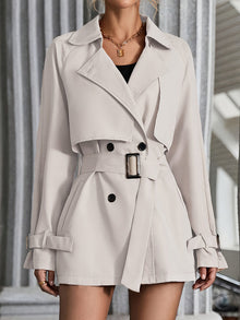 Eleganter Trenchcoat in schlichter Farbe mit gegürteten langen Ärmeln für Damen | Perfekt für jede Gelegenheit – Beige
