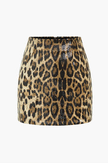 Lunaria | Glamouröser Pailletten Minirock und auffälligem Leopard-Print – Leopard
