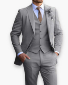 Herren Slim Fit Anzug Beige | Dreiteilig Hochzeit Elegant – Hellgrau