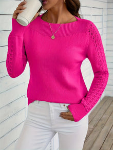 Pauliina - Lässiger Langarm Pullover Mit Lochmuster – Rosa