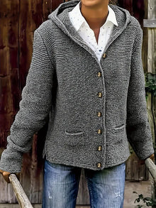 Bressan – Elegante Strickjacke Mit Langen Ärmeln Und Kapuze – Grau