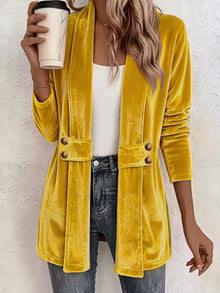 Sdenia – Langer Blazer Mit Offener Vorderseite Aus Samt – Gold