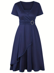 Elegantes Schlankes Strassbesetztes Bindegürtelformelles Kleid Für Damen | Für formelle Anlässe – Marineblau