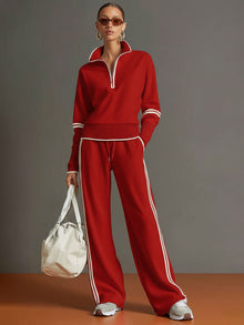 Honora - Soft-Touch-Zweiteiler mit weiter Hose – Rot