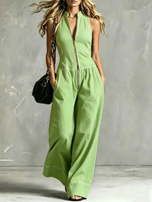 Bryana – Gestreifter Patchwork Jumpsuit – Grün