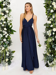Angela - Elegantes Ärmelloses Langes Maxikleid – Marineblau