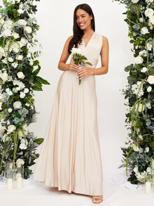 Angela - Elegantes Ärmelloses Langes Maxikleid – Cremefarben