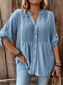 Darshani - Stylische Bluse mit V-Ausschnitt Und Knöpfen – Blau
