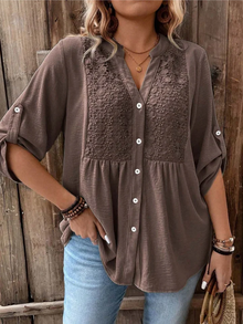 Thiyumi - Bluse Mit V-Ausschnitt Und Knöpfen – Braun
