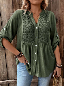Thiyumi - Bluse Mit V-Ausschnitt Und Knöpfen – Grün