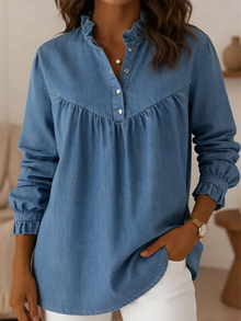 Aleska – Jeans Bluse Mit Knöpfen – Blau