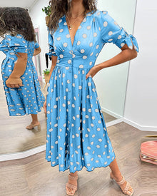 Monique | Damen Polka-Dots Kleid Elegant Feminin Klassisch – Hellblau