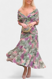 Alondra™ | V-Ausschnitt Langes Floral-Maxikleid – Grün und Lila