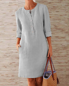 Merina - Elegante Knöpfe Schlichtes Kleid – Grau