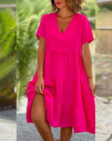 Bexley - Lässiges Sommer V-Ausschnitt Kleid – Rosa