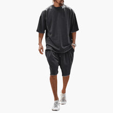 Herren Sommer Zweiteiler mit Kordelshorts und Oversize Shirt – Schwarz