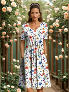 MARGA | ELEGANTES KLEID MIT BAUCHABDECKUNG – Rot Floral