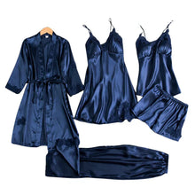 Audrey - 5 Teiliges Satin Set – Marineblau