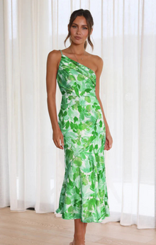 DENISE | Schulterfreies Kleid – Grün