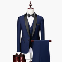 Dreiteiliger Slim-Fit-Anzug für Herren mit Sakko mit fallendem Revers – Blau