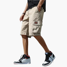Herren Sommer Cargo Shorts mit Gummibund und Klappentaschen – Khaki