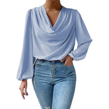 Elegante Bluse mit Wasserfallausschnitt | Fließend & Feminin | Luftige Ärmel – Blau
