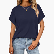 Damen Oversize T-Shirt mit Rundhals und Umschlagärmeln – Marineblau