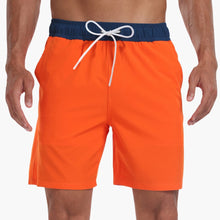 Gestreifte Herren-Badeshorts - mit Kordelzug und Taschen – Orange