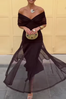 Louise | Elegantes Maxikleid für Feste mit V-Ausschnitt – Nachtbraun
