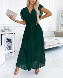 Saoirse® | Elegantes Kleid mit gerafften Ärmeln und V-Ausschnitt – Grün