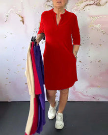 Sabela – Modisches Schlichtes Kleid Mit V-Ausschnitt – Rot