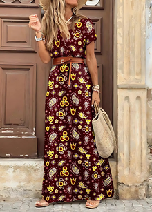 Carla | Elegantes langes Boho-Kleid – Burgunder