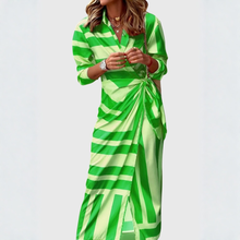 Gudrun | Damen Gestreiftes Wickel Midi Kleid – Grün