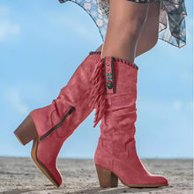 Felicia | Damen Western-Stiefel mit Fransen und klobigem Absatz – Rosa