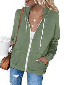 Azura - Leichter Kapuzenpullover mit Reißverschluss und Taschen – Grün