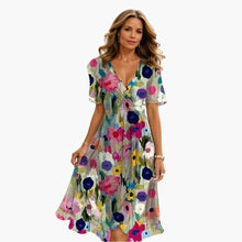 Midikleid für Damen - Elegant, Blumenmuster & V-Ausschnitt – Mehrfarbig