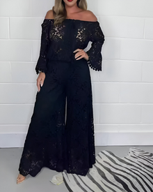 Schulterfreies Spitzenkleid mit weitem Schnitt – Boho-Chic trifft Eleganz – Schwarz