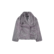 Damen Oversize Kunstpelz Jacke – Dunkelgrau