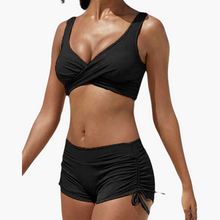 Twist-Bikini-Top mit Shorts - Damen Zweiteiler für den Sommer – Schwarz